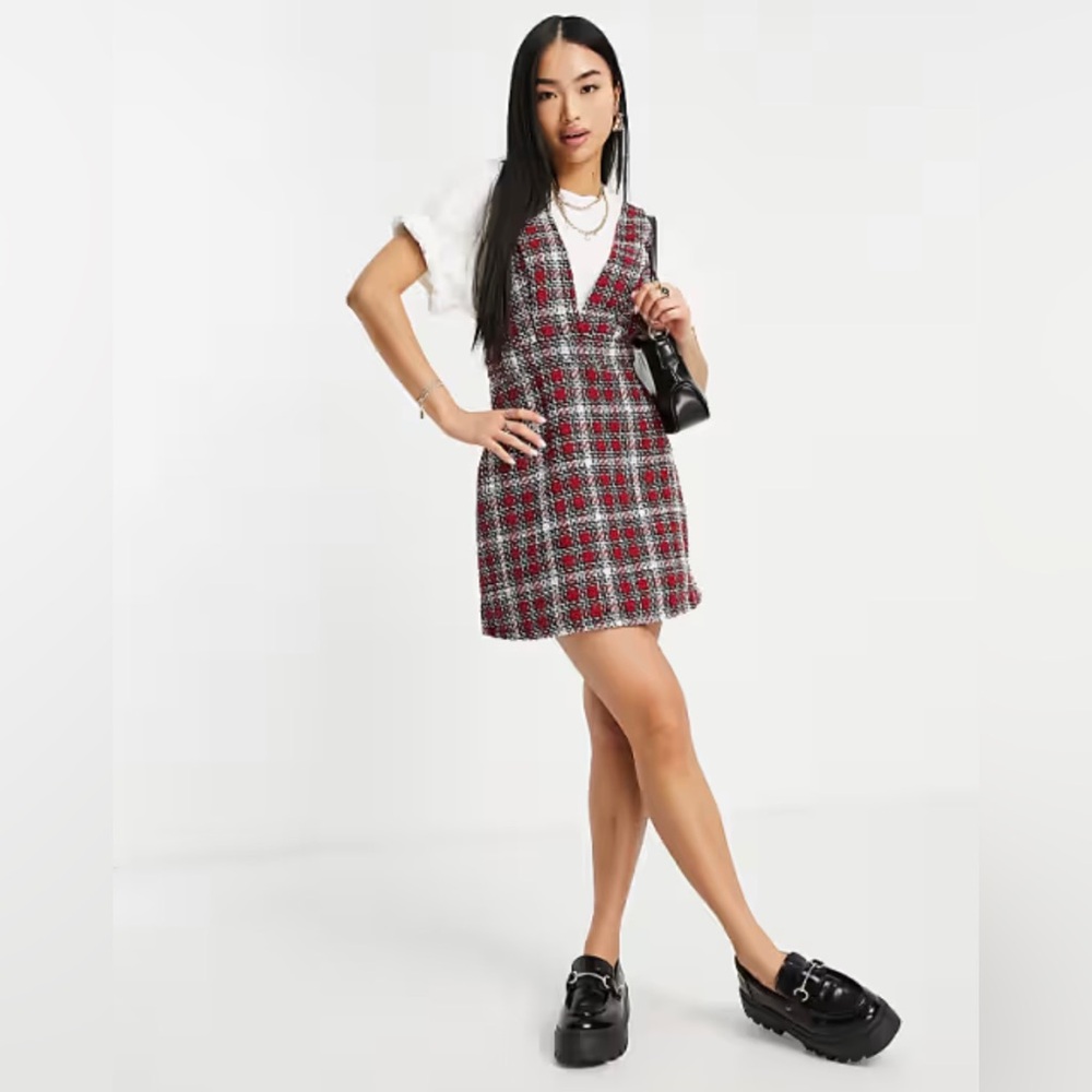New Look Red & Black Plaid Mini Dress Size 10